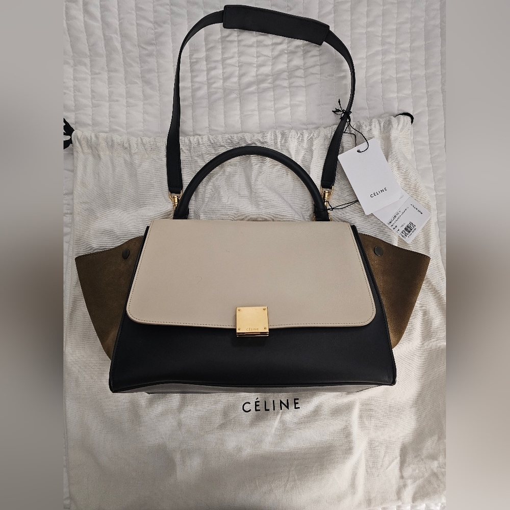 ICONIC☆Vintage Celine Trapeze - Tricolor Ivory Flap/Khaki/Black☆NWT - Picture 13 of 15